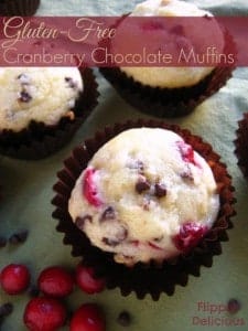 These gluten-free muffins are studded with halved cranberries and mini chocolate chips. Sprinkle the tops with just a touch of sugar for that added sparkle. www.flippindelicious.com