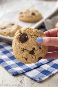 Giant gluten free chocolate chip cookies don't get any better than this! My favorite go-to soft baked, bakery-style gluten free chocolate chip cookie recipe. Easily made dairy free.