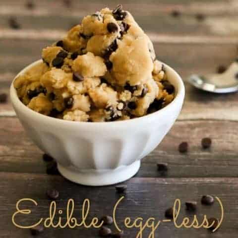 Gluten free edible cookie dough, perfect for eating by the spoon, topping brownies, or putting in ice cream.