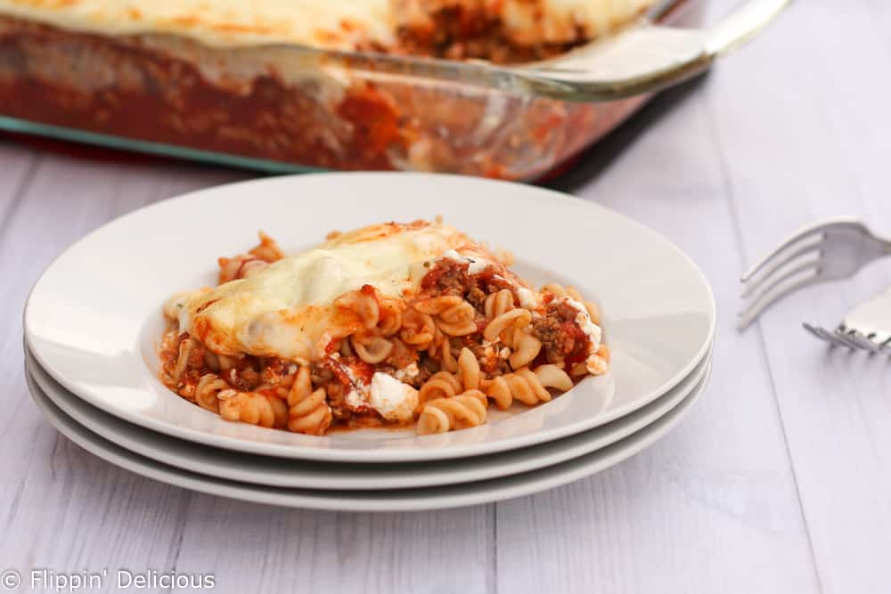 This super easy gluten-free lasagna casserole quickly becomes a family favorite. My family calls it dump lasagna, because it is just as easy as lazily dumping everything into the casserole dish.