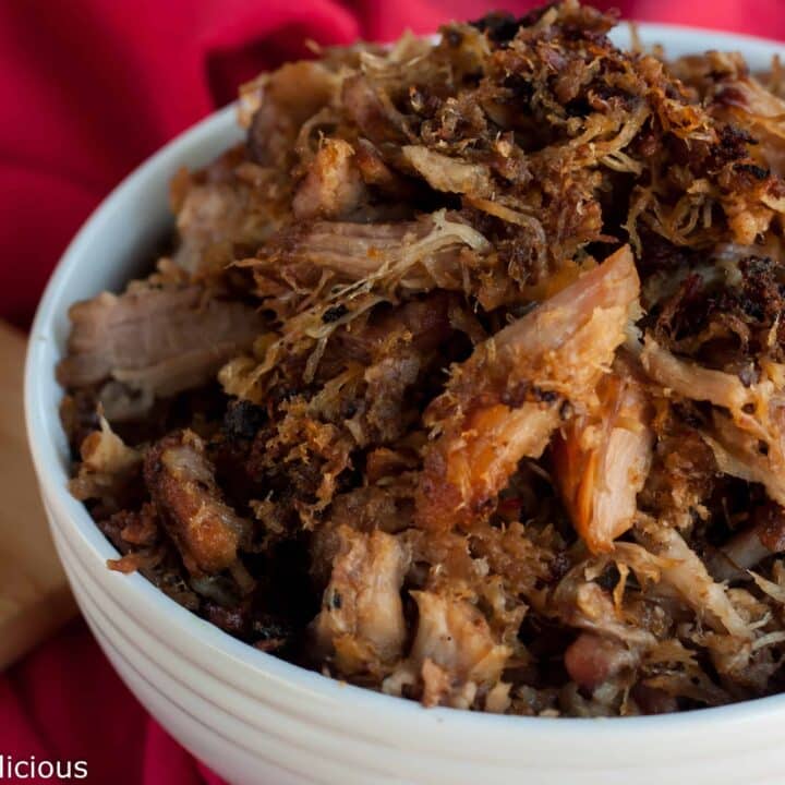 Nothing is easier than throwing these easy crispy carnitas in the slow cooker at lunch, and then enjoying them for dinner with some gluten free corn tortillas.