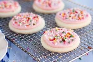These Lofthouse copycat gluten free soft frosted sugar cookies are soft and cakey. They are the perfect gluten free soft frosted sugar cookie cutout recipe!
