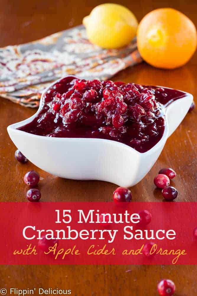 Just 4 ingredients in this 15 Minute Cranberry Sauce with Cider and Orange! Simple, and full of harvest flavors with fresh orange zest and apple cider.