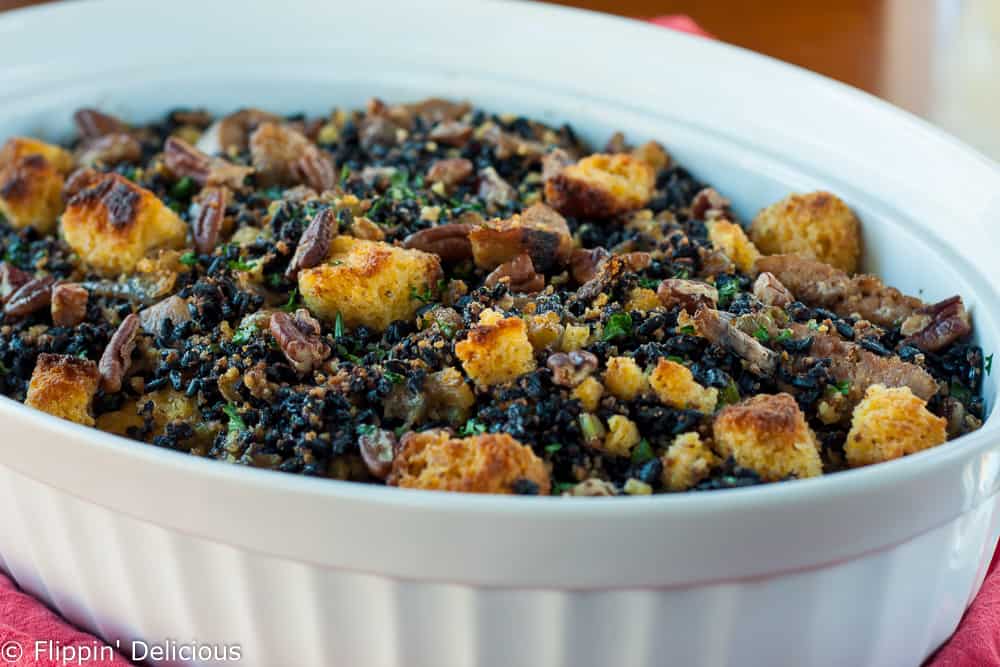 Gluten Free Cornbread Dressing with wild rice, sausage ...