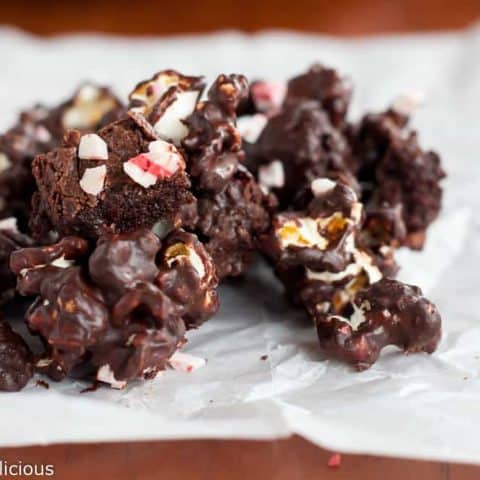 This easy to make Gluten-Free Peppermint Brownie Popcorn is full of holiday flavors. Perfect for gifting or sharing at your next holiday party.