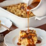 This easy gluten free eggnog bread pudding with bourbon caramel sauce is perfect for the holidays. (dairy free options) It makes a custardy holiday dessert, or an indulgent Christmas morning breakfast.