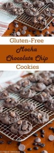 Fudgy gluten free mocha chocolate chip cookies are soft and chewy. They are full of cocoa and chocolate with just a hint of bitter coffee.