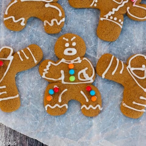 Gluten free vegan ninjabread men made with an easy gluten free, dairy free, egg free, gingerbread cut out recipe are a fun treat that the whole family can enjoy during the holidays.