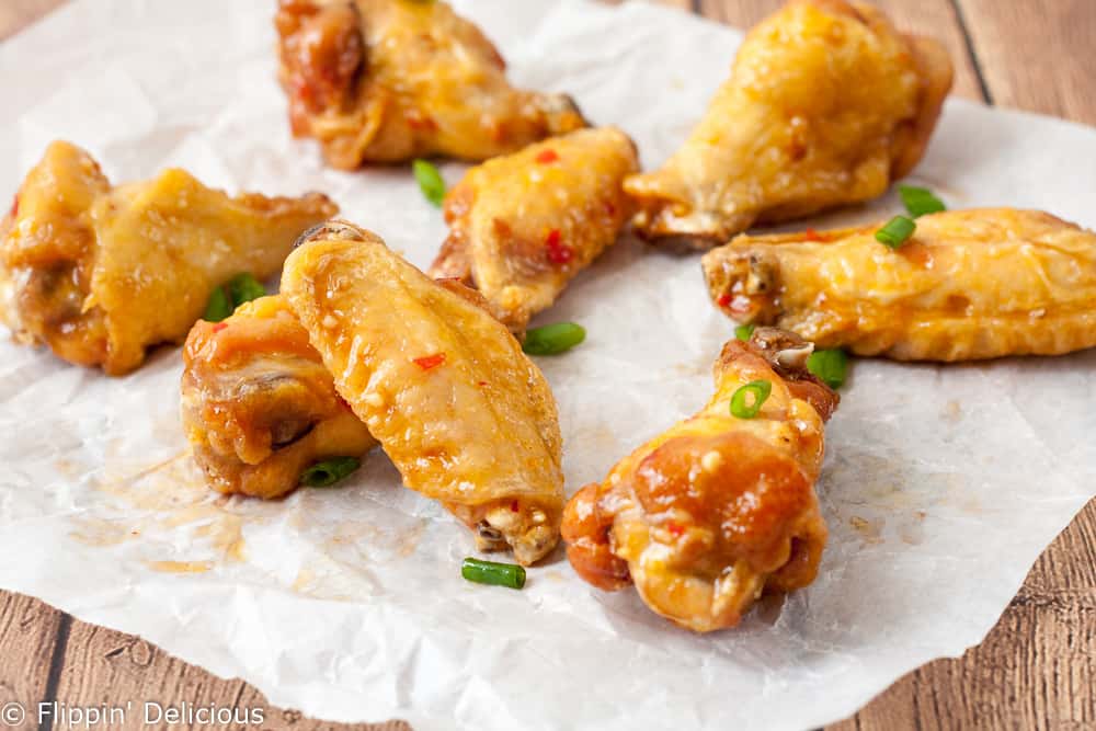 Naturally Gluten Free Asian Sweet Chili Wings with garlic have a mild flavor that everyone can enjoy. Perfect for the Big Game!