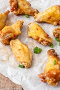 Naturally Gluten Free Asian Sweet Chili Wings with garlic have a mild flavor that everyone can enjoy. Perfect for the Big Game!