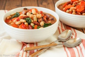 This hearty Tuscan 3 Bean Sausage Soup Recipe comes together in just a few minutes with very little prep time. It makes a perfect dinner for a busy weeknight.