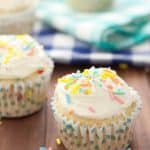 Celebrate with these easy Gluten Free Funfetti Cupcakes with Gluten Free Cake Batter Frosting!