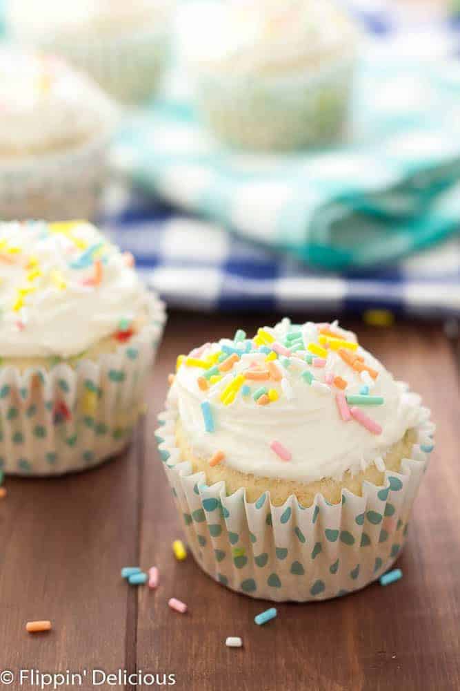 Celebrate with these easy Gluten Free Funfetti Cupcakes with Gluten Free Cake Batter Frosting!