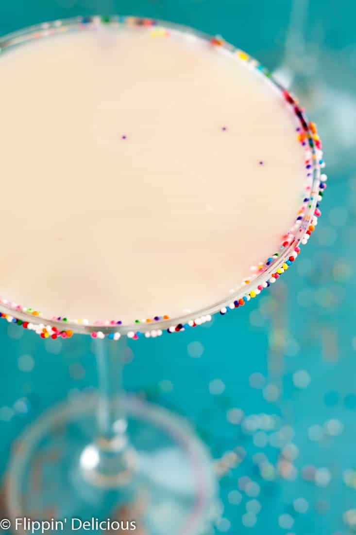 Dairy Free Funfetti Martinis... no one has to skip these because of allergies. A sweet and creamy cocktail with lots of sprinkles!