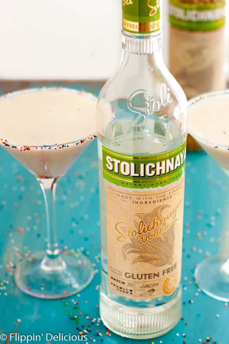 Dairy Free Funfetti Martinis... no one has to skip these because of allergies. A sweet and creamy cocktail with lots of sprinkles!