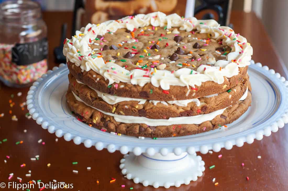 A Gluten Free Cookie Cake is the perfect dessert for when you can't decide what dessert to make. This way, you can have your cake, and eat it too.
