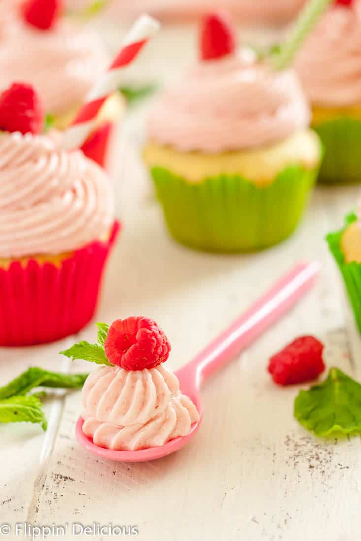 These gluten free raspberry lime mojito cupcakes are tender and sweet. Each bite will whisk you away to your favorite summer patio with a cold mojito in hand!