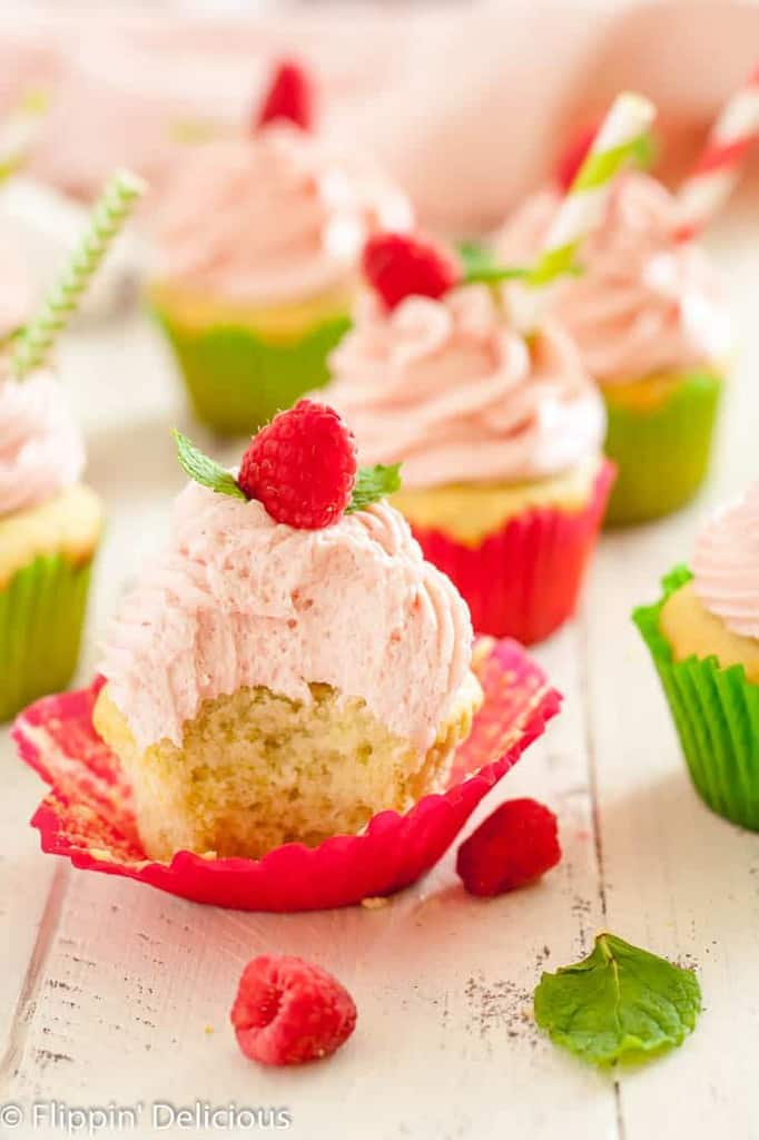 These gluten free raspberry lime mojito cupcakes are tender and sweet. Each bite will whisk you away to your favorite summer patio with a cold mojito in hand!