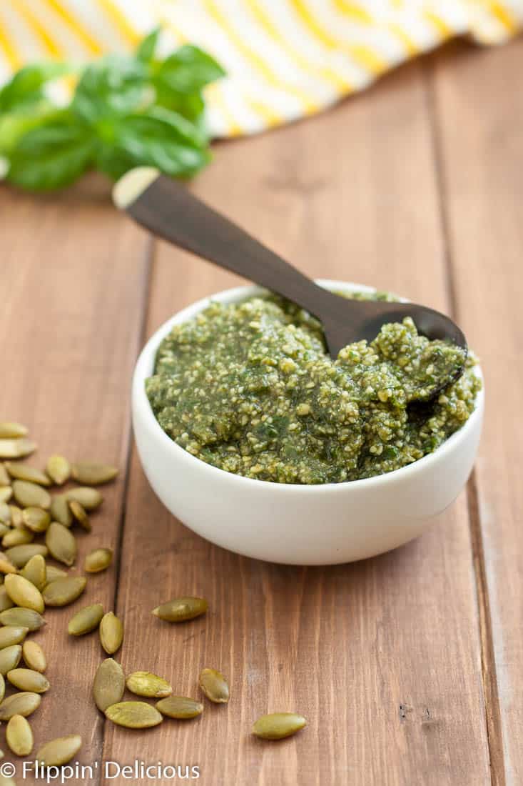 Gluten free pasta salad with pumpkin seed pesto is the perfect summer side! Bonus: the pesto is dairy free too.