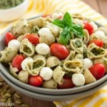 Gluten free pasta salad with pumpkin seed pesto is the perfect summer side! Bonus: the pesto is dairy free too.