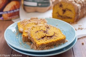 Gluten Free Pumpkin Cinnamon Swirl Bread with cinnamon streusel topping is surprisingly easy to make. Wow your family at brunch! (dairy free option)