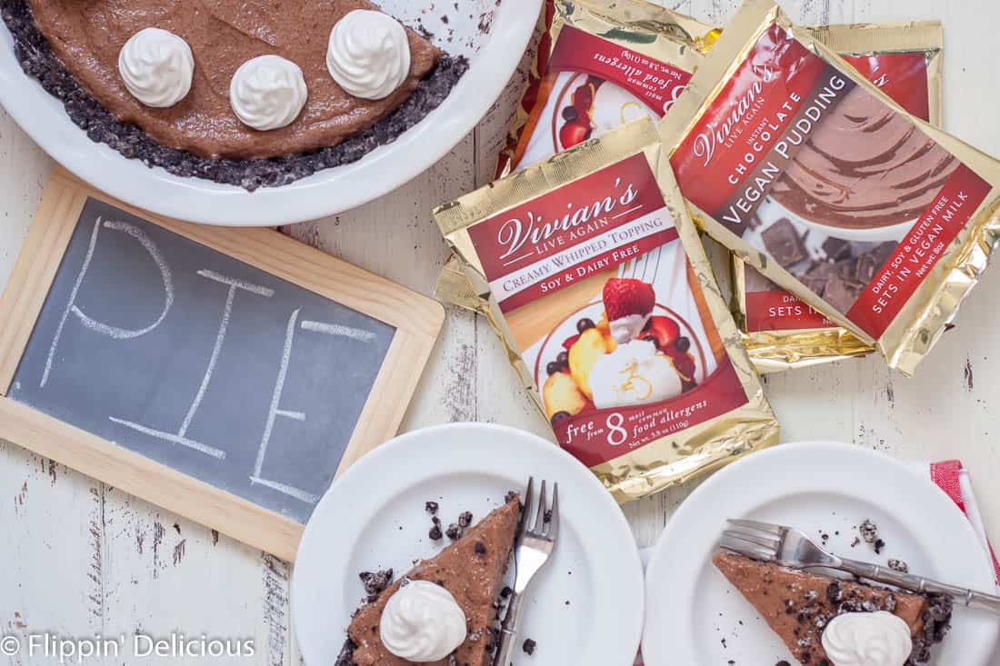 This Gluten Free Vegan Chocolate Pie is no bake and free of the top 8 allergens. Finally a dairy free dream whip pie that my family can enjoy!
