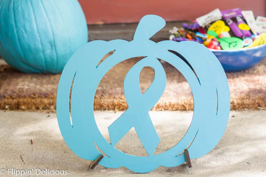 Teal Pumpkin Project Pumpkin Cutout with Allergy Awareness Ribbon