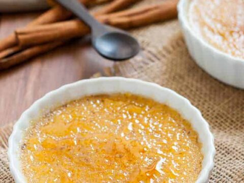Sweet and creamy Dairy Free Pumpkin Creme Brulee with the iconic burnt sugar caramel top to crack. Easily made in an Instant Pot or your oven.