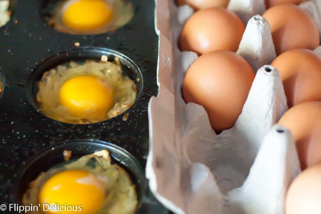 Making hash brown breakfast casserole cups for our Gluten Free Holiday Brunch