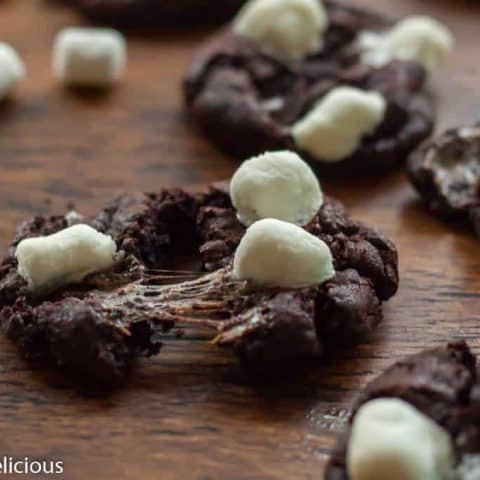 These gluten free hot chocolate cookies are made without any flour and are full of gooey melted marshmallows just like your favorite winter beverage.