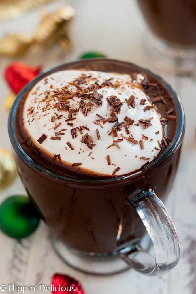 Indulgent Vegan Mexican Hot Chocolate, sweet and spicy hot chocolate topped with vegan whipped topping!