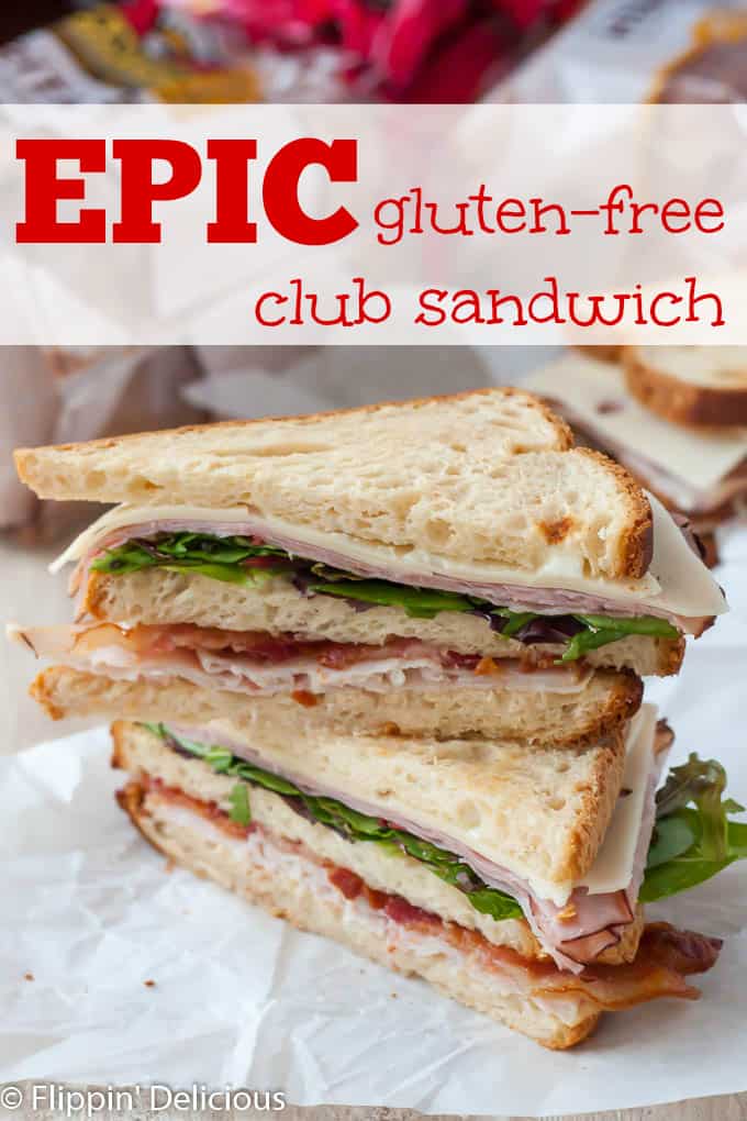 Acest club sandwich BIG fără gluten vă va satisface cu siguranță stomacul. Cu trei straturi, face un prânz epic.