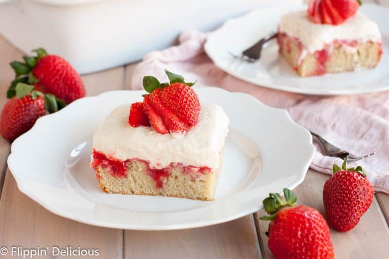 Dairy Free Gluten Free Strawberries and Cream Poke Cake - Flippin ...