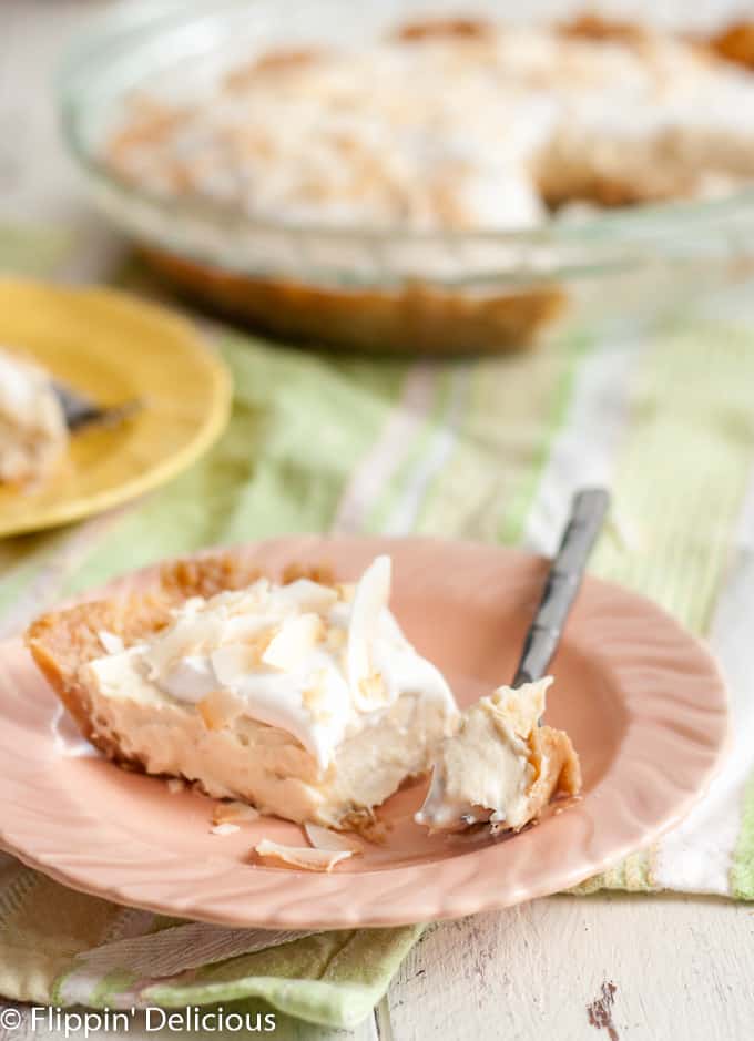 Gluten Free Dairy Free Coconut Cream Pie, so creamy you'll swoon and loaded with toasted coconut.