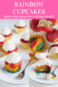 Gluten-Free Rainbow Cupcakes with vanilla frosting will make everyone swoon!