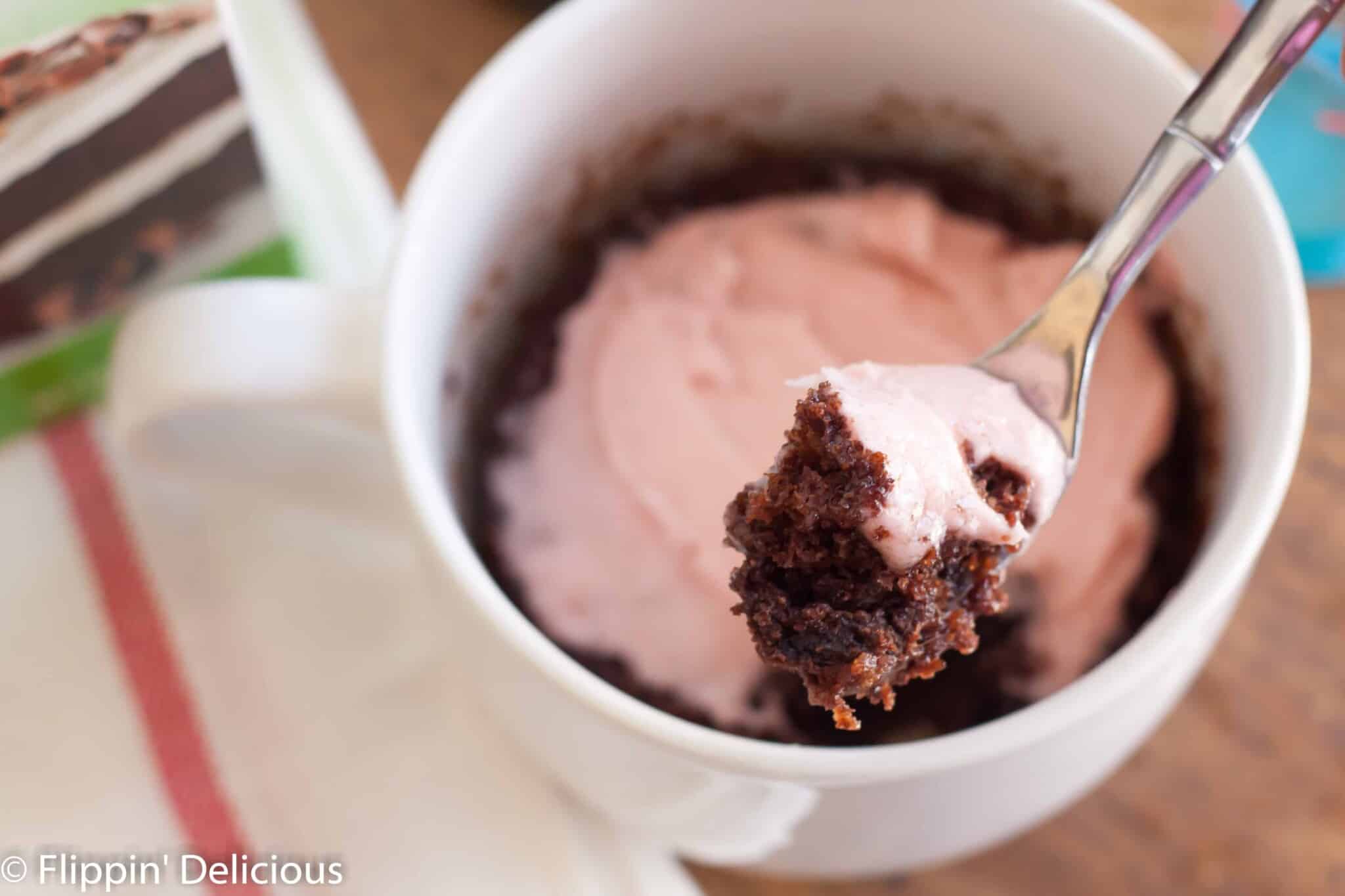 Making a gluten free chocolate mug cake has never been easier! Just 2 ingredients and less than 5 minutes.