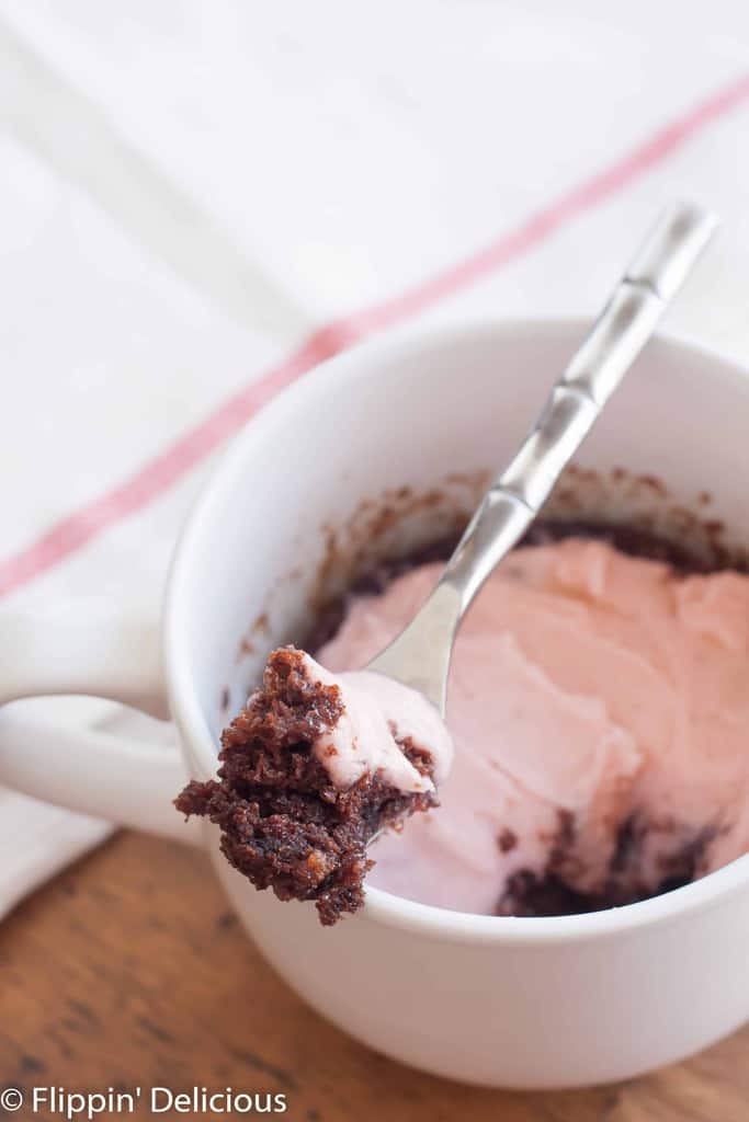 Making a gluten free chocolate mug cake has never been easier! Just 2 ingredients and less than 5 minutes.