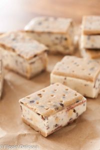 Gluten-free cookie dough ice cream sandwiches will make any cookie-dough-fan swoon. They are dairy-free and vegan, so the whole family can enjoy them.