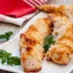 Gluten-free baked Parmesan chicken makes an easy dinner any day of the week. Add some red sauce and dinner is sorted!