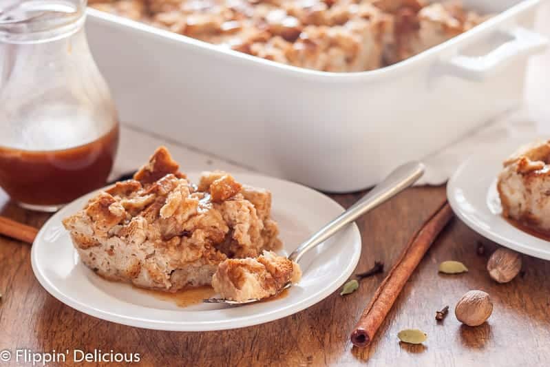 Gluten-Free Chai French Toast Casserole is easily made ahead and baked just before you are ready to enjoy it. The honey-butter sauce drizzled on top adds the perfect touch of sweetness.