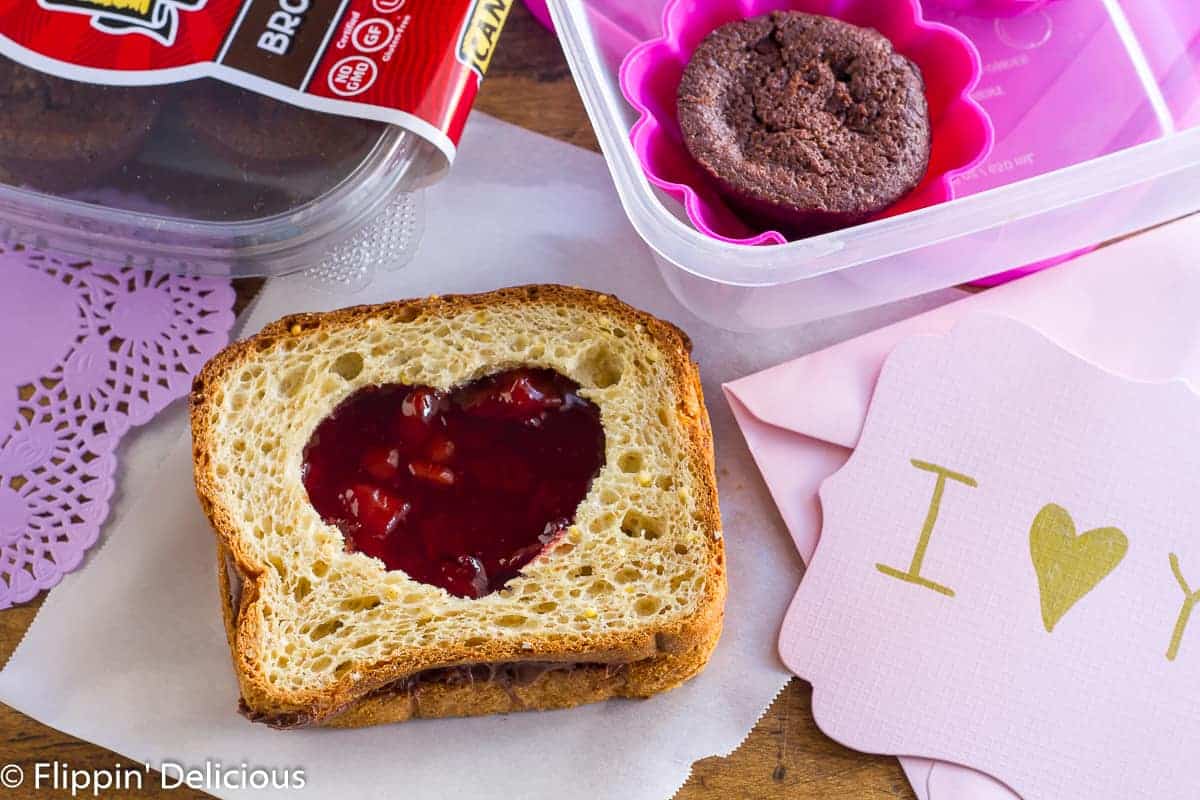 Gluten-Free Sweetheart Sandwich for Valentine's Day with Cherry Jam and Nutella