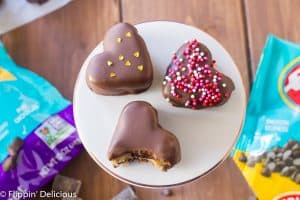 Gluten Free Cookie Dough Brownie Truffles are the perfect heart-shaped treat to give to your Valentine, or bring to your kid's class party.