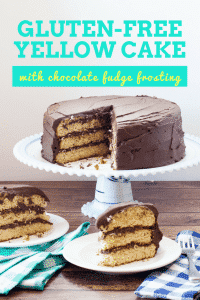 Gluten Free Yellow Cake with Chocolate Fudge Frosting has a moist and tender crumb with creamy chocolate fudge frosting. Vegan and Dairy Free options.