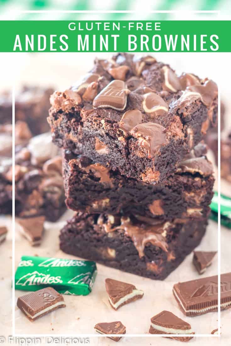 Gluten Free Andes Mint Brownies have the perfect balance between a fudgy, chewy, and cakey brownie. Loaded with Andes mints and milk chocolate chips, they were dubbed by my husband, "The perfect brownie for everyone."