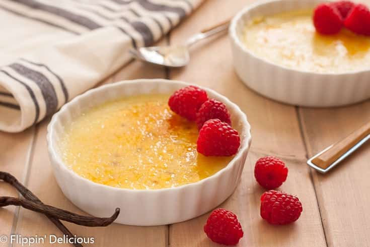 Dairy Free Crème Brulee- rich and creamy vanilla custard with that perfect caramelized sugar crack. Easily made in your Instant Pot, or in your oven. A 4 ingredient dessert that will WOW!