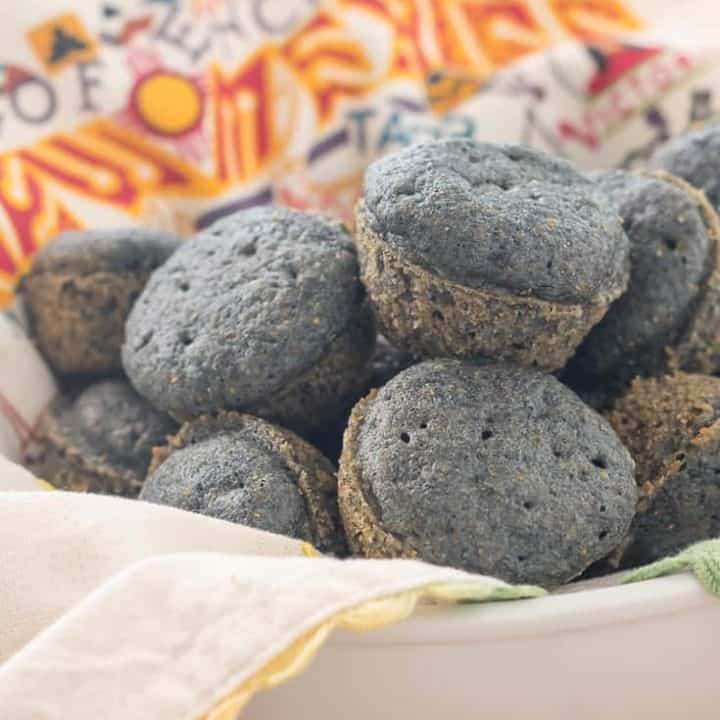 Easy gluten free blue corn muffins are sweet, tender, with a golden crust. Made WITHOUT all-purpose gluten free flour , and there is a dairy free option..