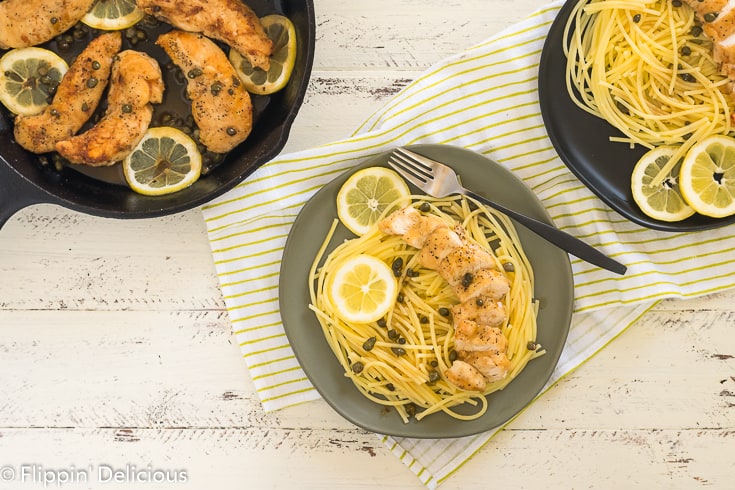 Classic Gluten Free Chicken Piccata makes a great weeknight meal, or easy at home date-night dinner. Crisp and golden buttery chicken in a light lemon butter sauce with capers, served with gluten-free pasta. Just like classic chicken piccata but made gluten-free.