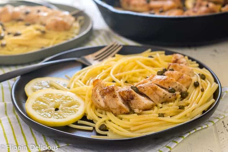 Classic Gluten Free Chicken Piccata makes a great weeknight meal, or easy at home date-night dinner. Crisp and golden buttery chicken in a light lemon butter sauce with capers, served with gluten-free pasta. Just like classic chicken piccata but made gluten-free.