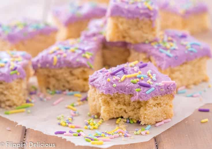 Gluten Free Sugar Cookie Bars- Everything you love about gluten free sugar cookies in an easier, lazier bar cookie. Dairy free and vegan recipe options.