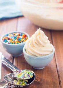 Vegan Buttercream Frosting- sweet and fluffy and perfectly pipeable, this dairy free buttercream frosting is my go-to for topping cookies and cakes. It makes a mean cupcake, too.